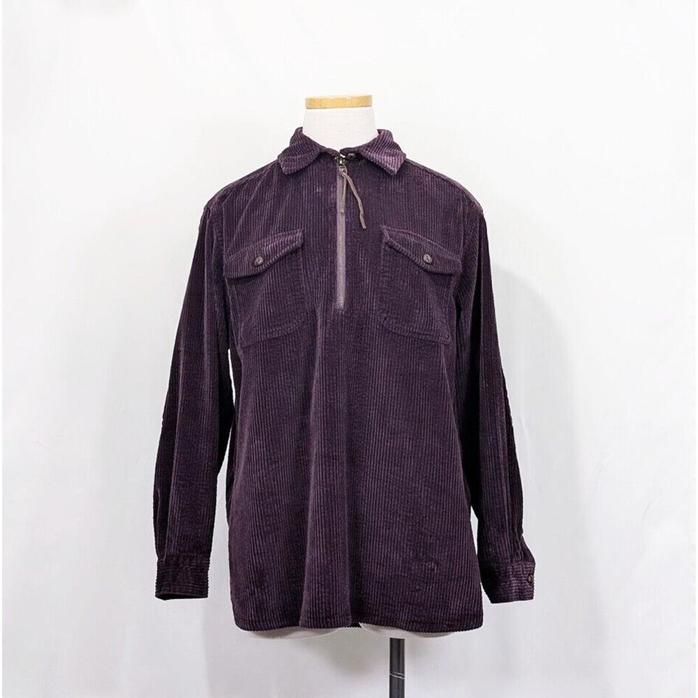 Vintage 90s Top Purple Corduroy Elbow Patches Pullover Women's Size S LL Bean